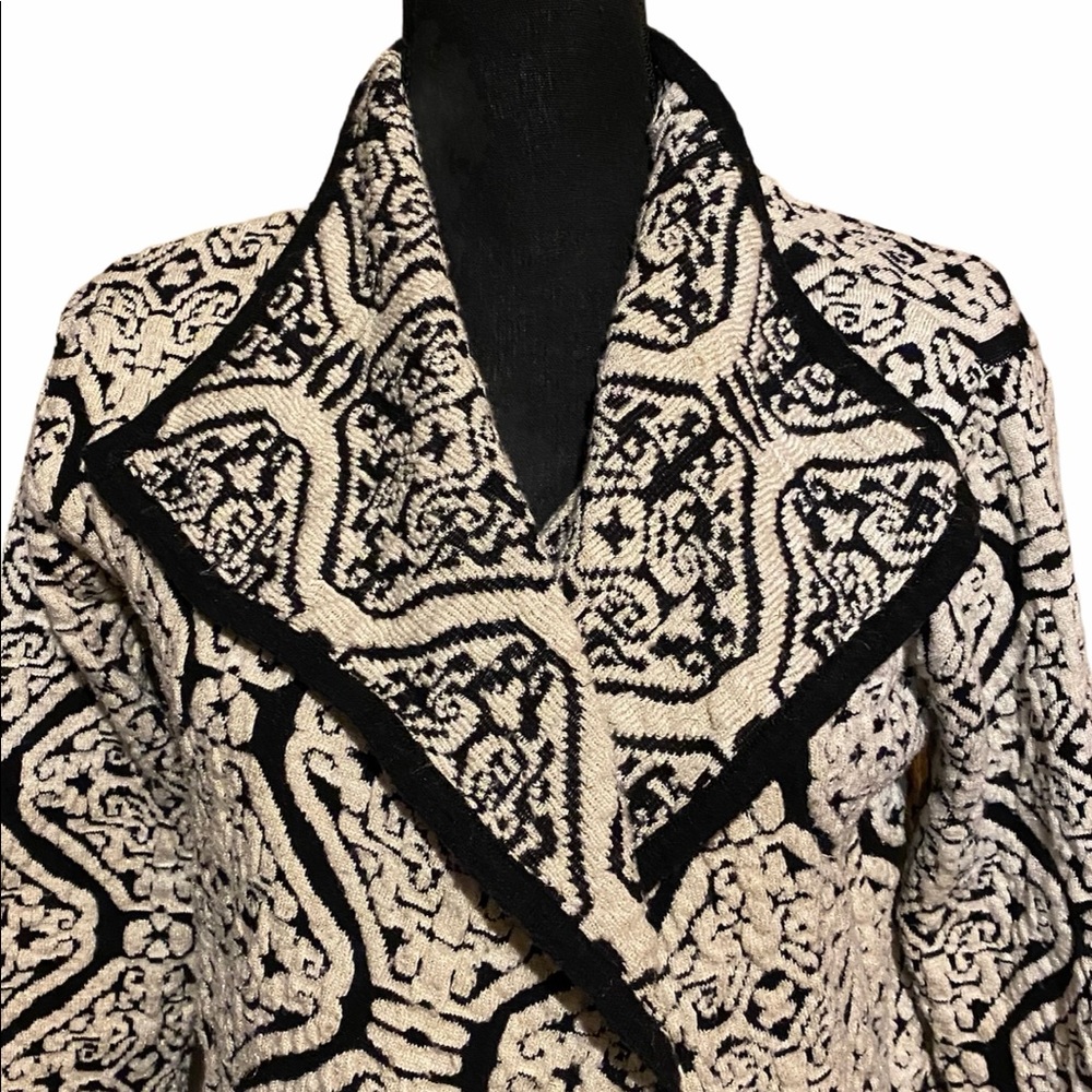Lumiere Damask Knit Open Front Waterfall Sweater L